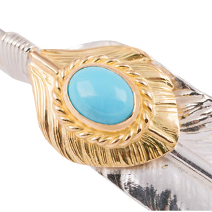 Gold Top & Rope-Bezel Turquoise Silver Feather (Left)(XL)