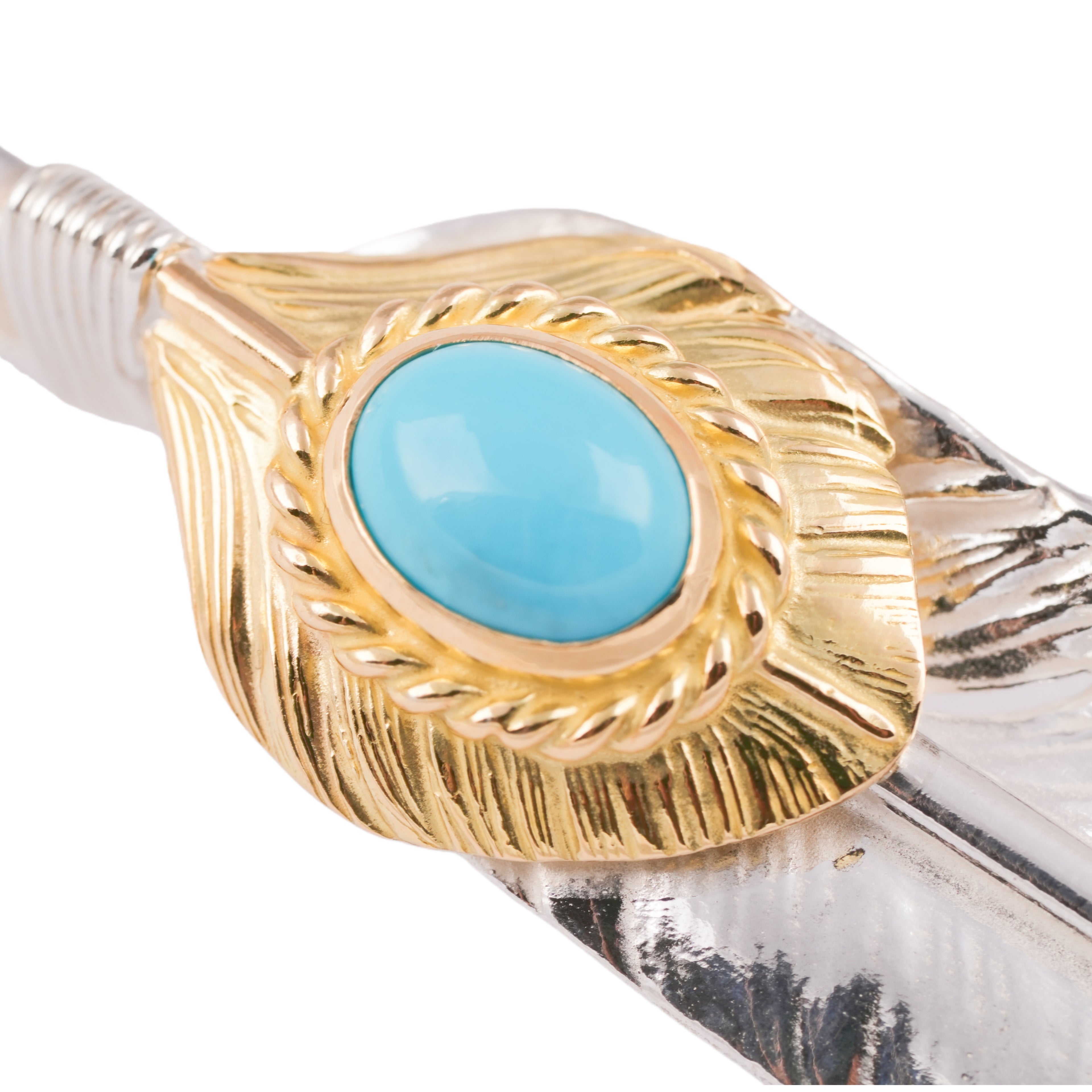 Gold Top & Rope-Bezel Turquoise Silver Feather (Left)(XL)