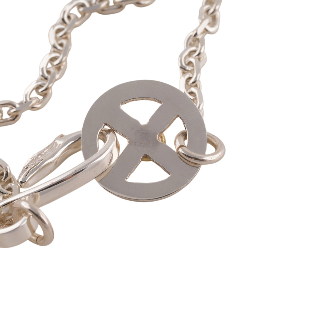 Eagle Silver Hook & Gold Eagle Stamp Silver Wheel Thick Square Chain Necklace (20inch)