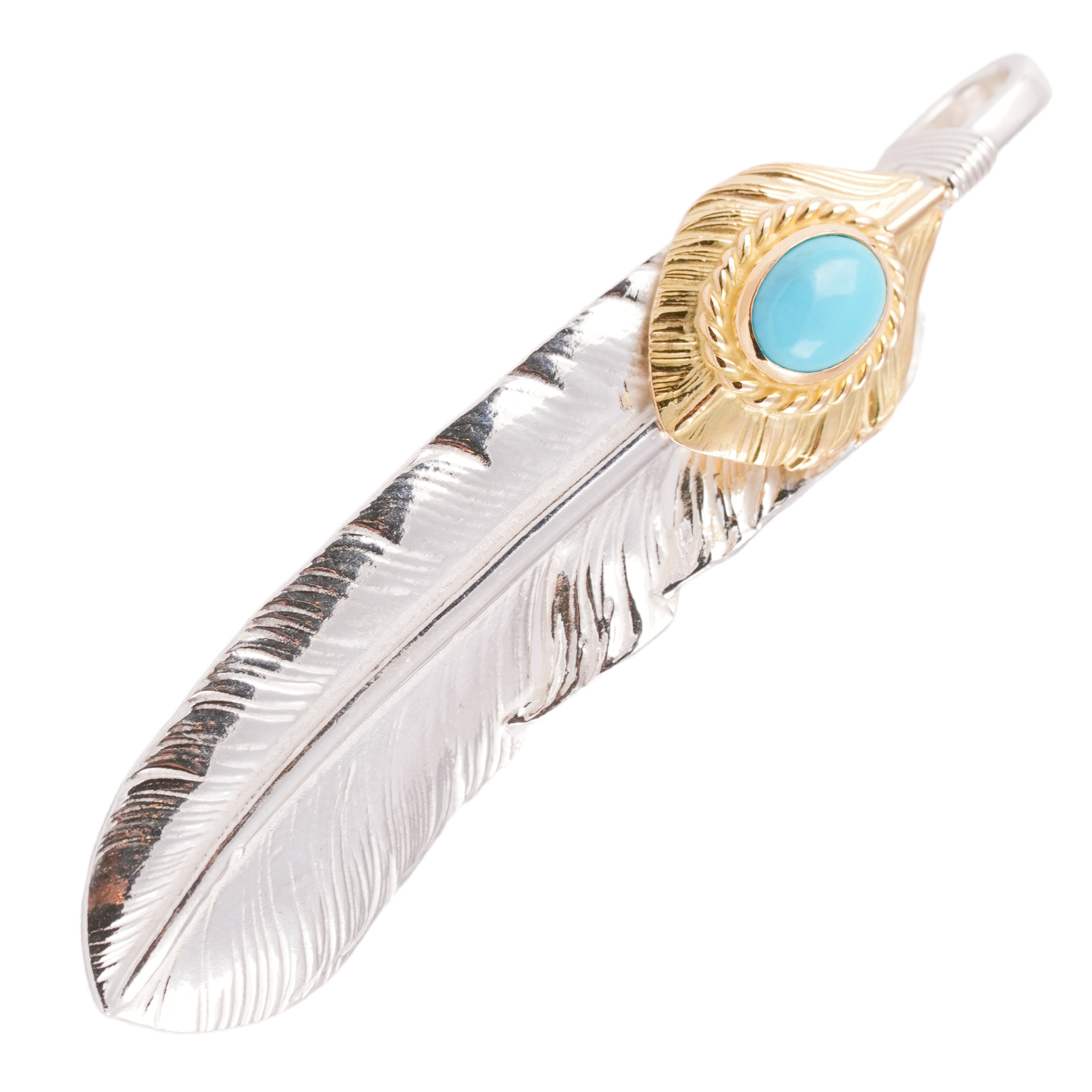 Gold Top & Rope-Bezel Turquoise Silver Feather (Left)(XL)