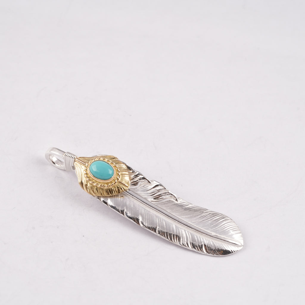 Gold Top & Rope-Bezel Turquoise Silver Feather (Left)(XL) #00167