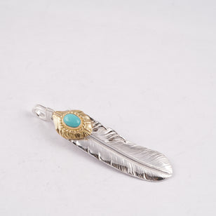 Gold Top & Rope-Bezel Turquoise Silver Feather (Left)(XL) #00167