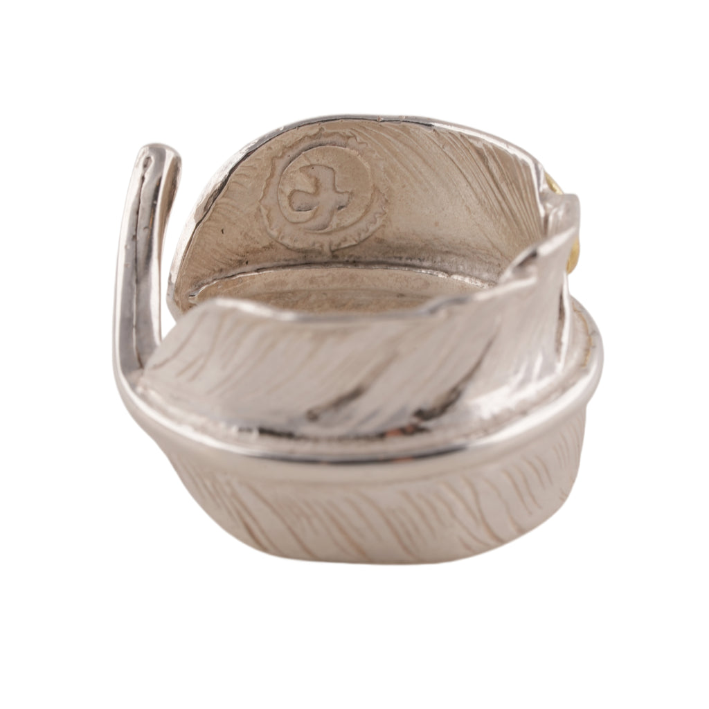 Gold Stamp Feather Silver Ring (Left) (Old Design) (US8)