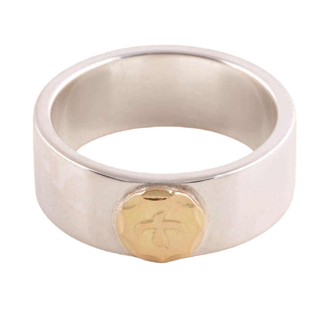 Gold Eagle Stamp Flat Silver Ring (US9)