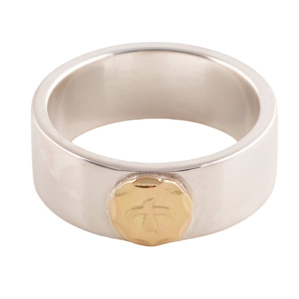 Gold Eagle Stamp Flat Silver Ring (US9)