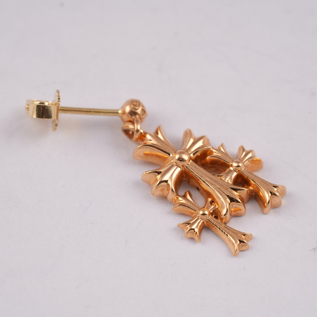 22K Triple 3 CH Cross Drop Earring