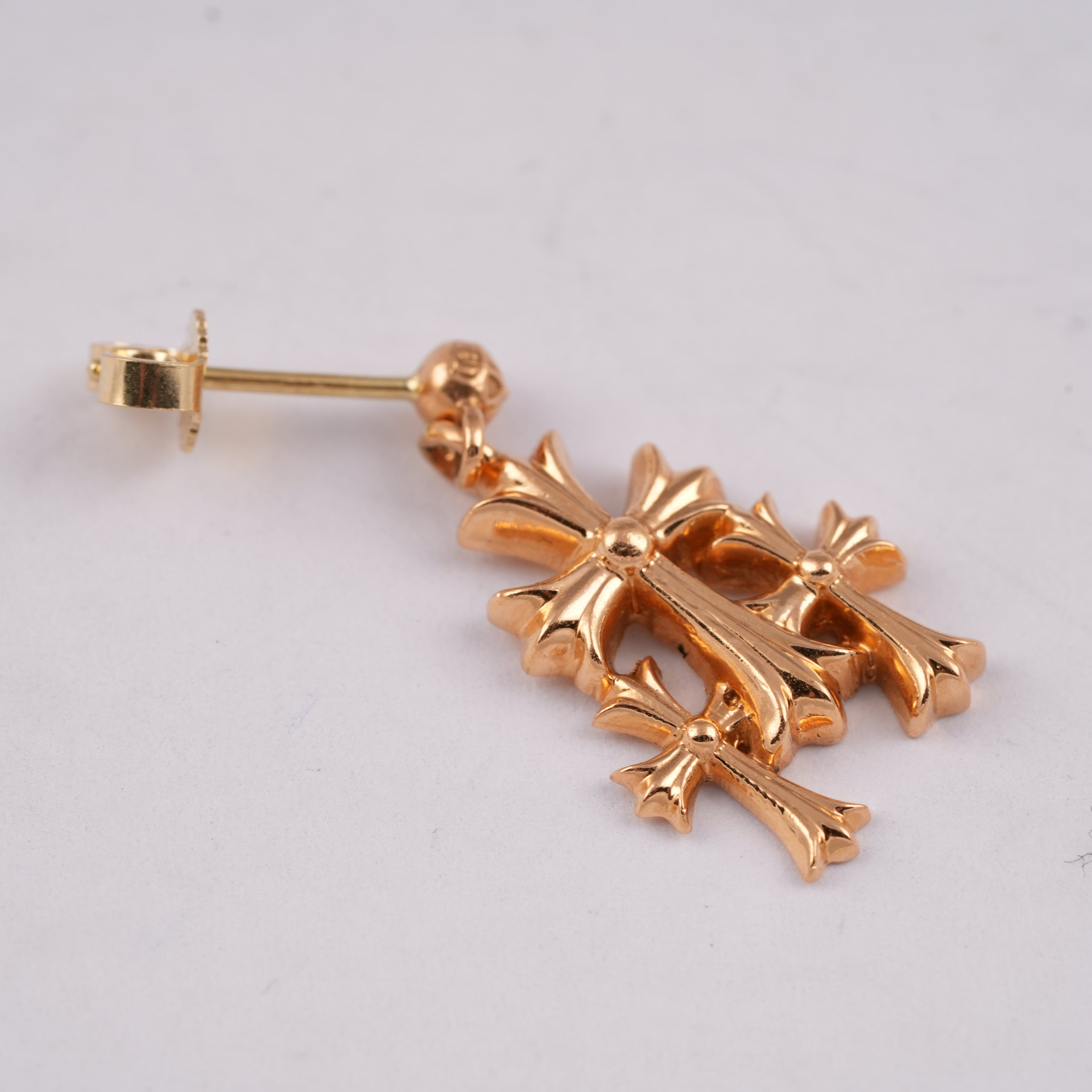 22K Triple 3 CH Cross Drop Earring