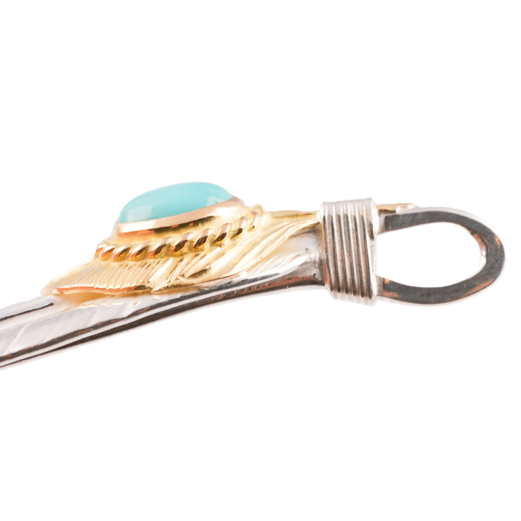 Gold Top & Rope-Bezel Turquoise Silver Feather (Right)(XL) #00171