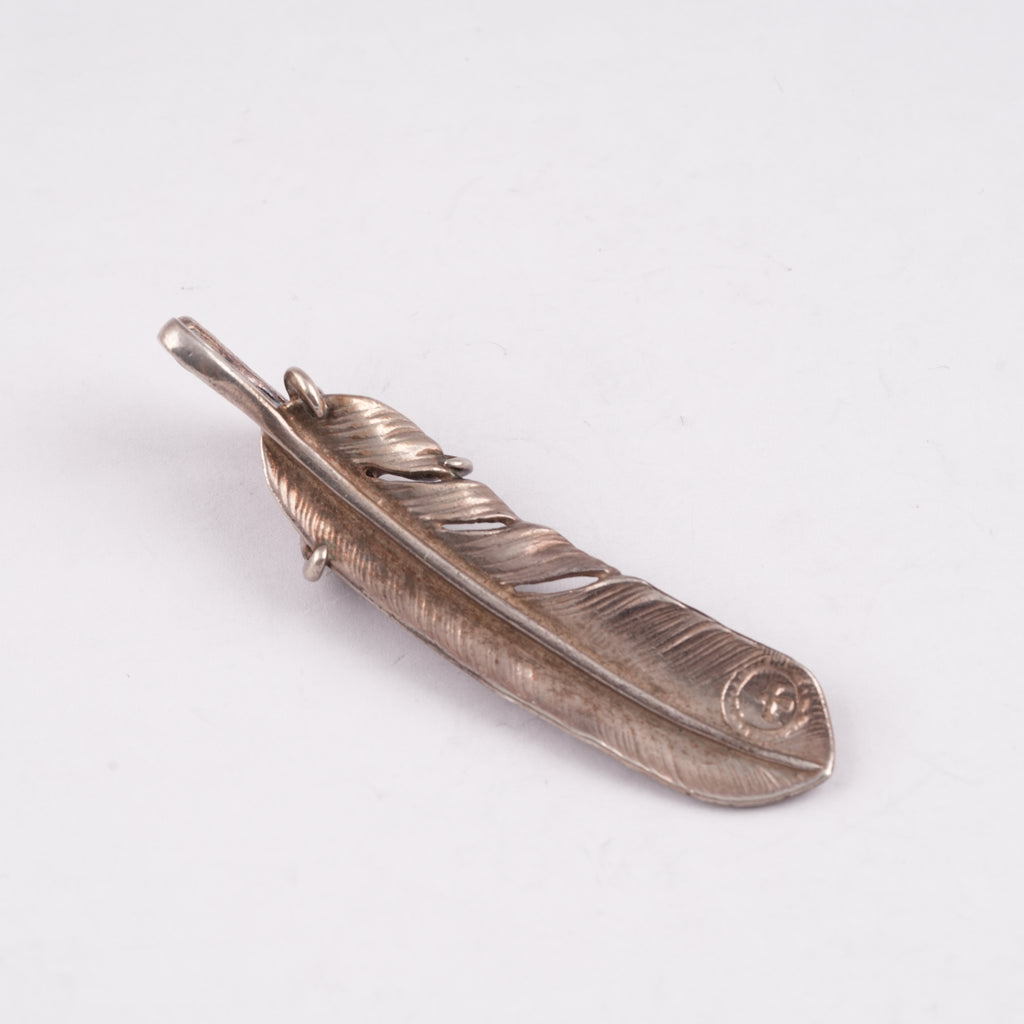 Claw Silver Feather w/ Gold Stamp Pendant (Right)(XL)