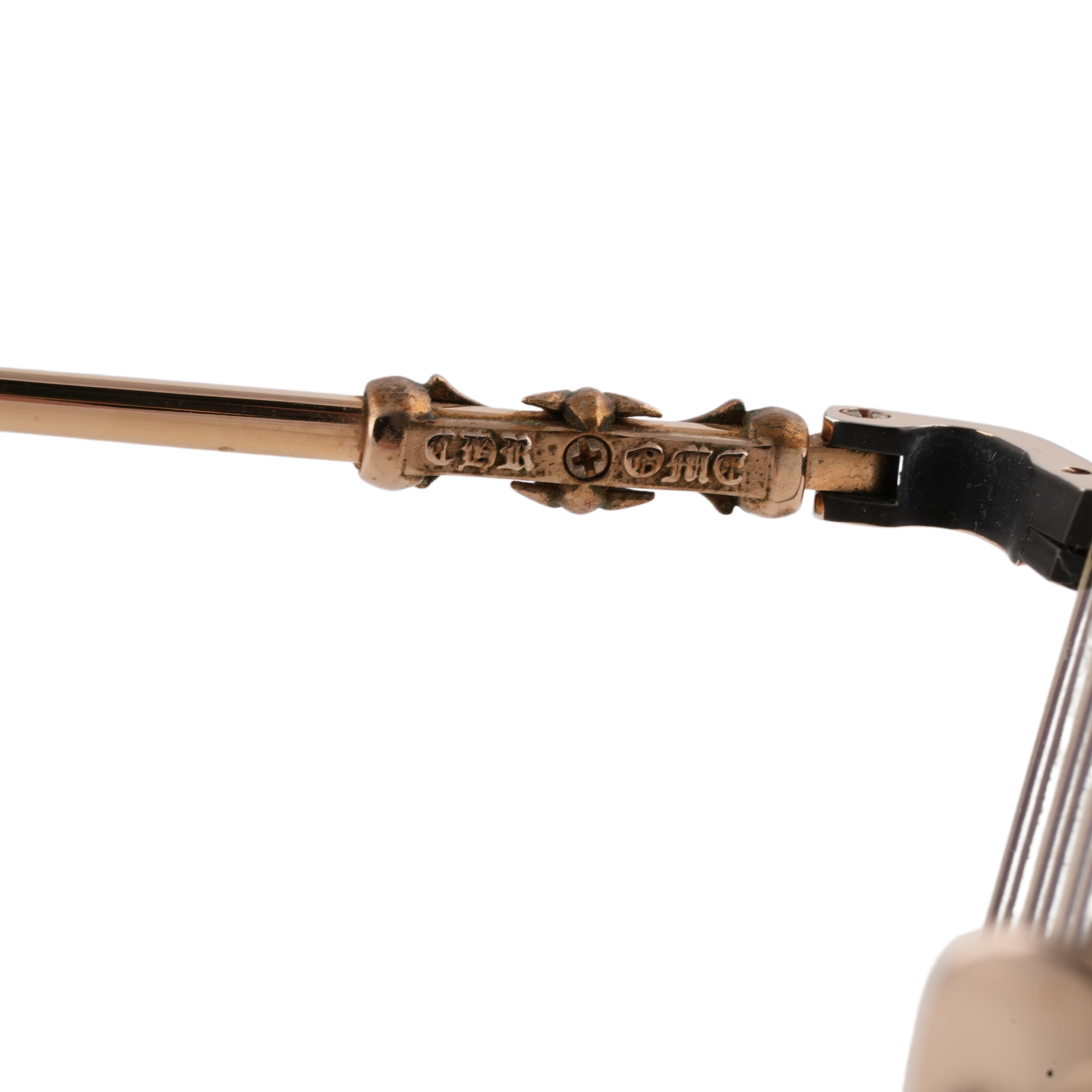 Dylan Took It > Black and rose gold aviator-style eyeglasses with cross motif temple