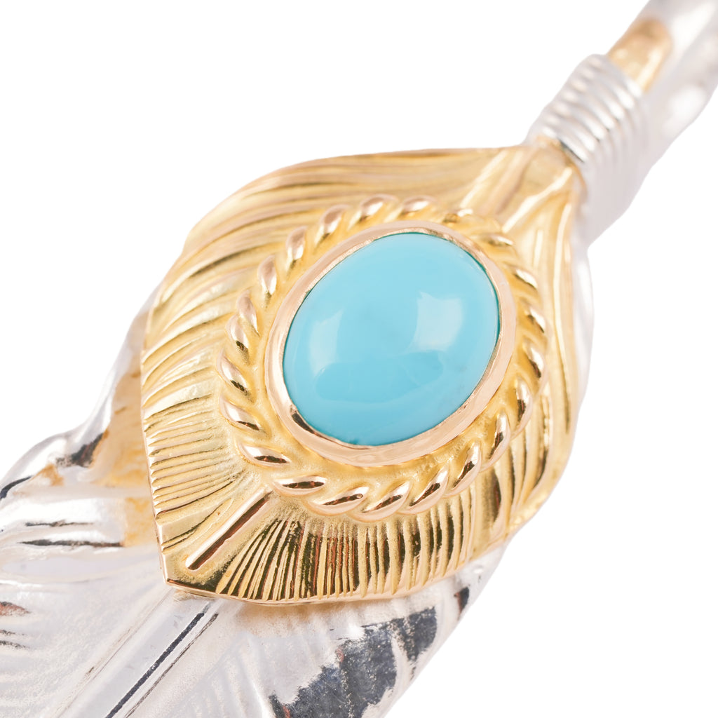 Gold Top & Rope-Bezel Turquoise Silver Feather (Right)(XL) #00170