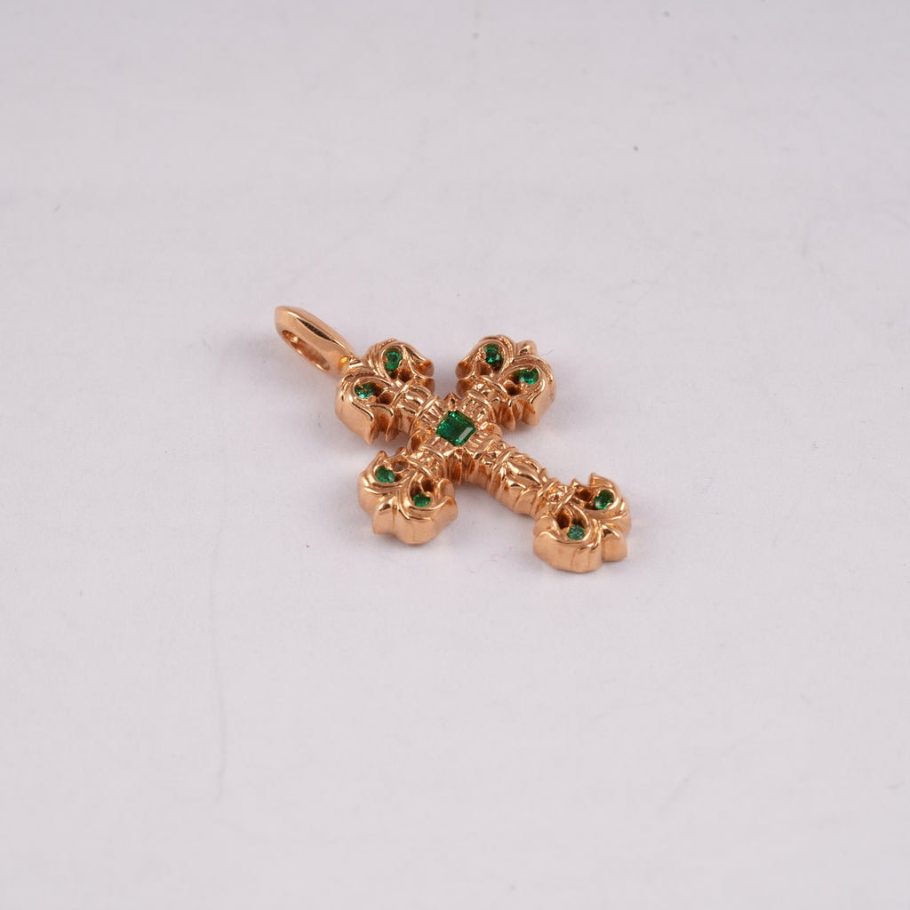 22K Pave Emerald Tiny Filigree Charm