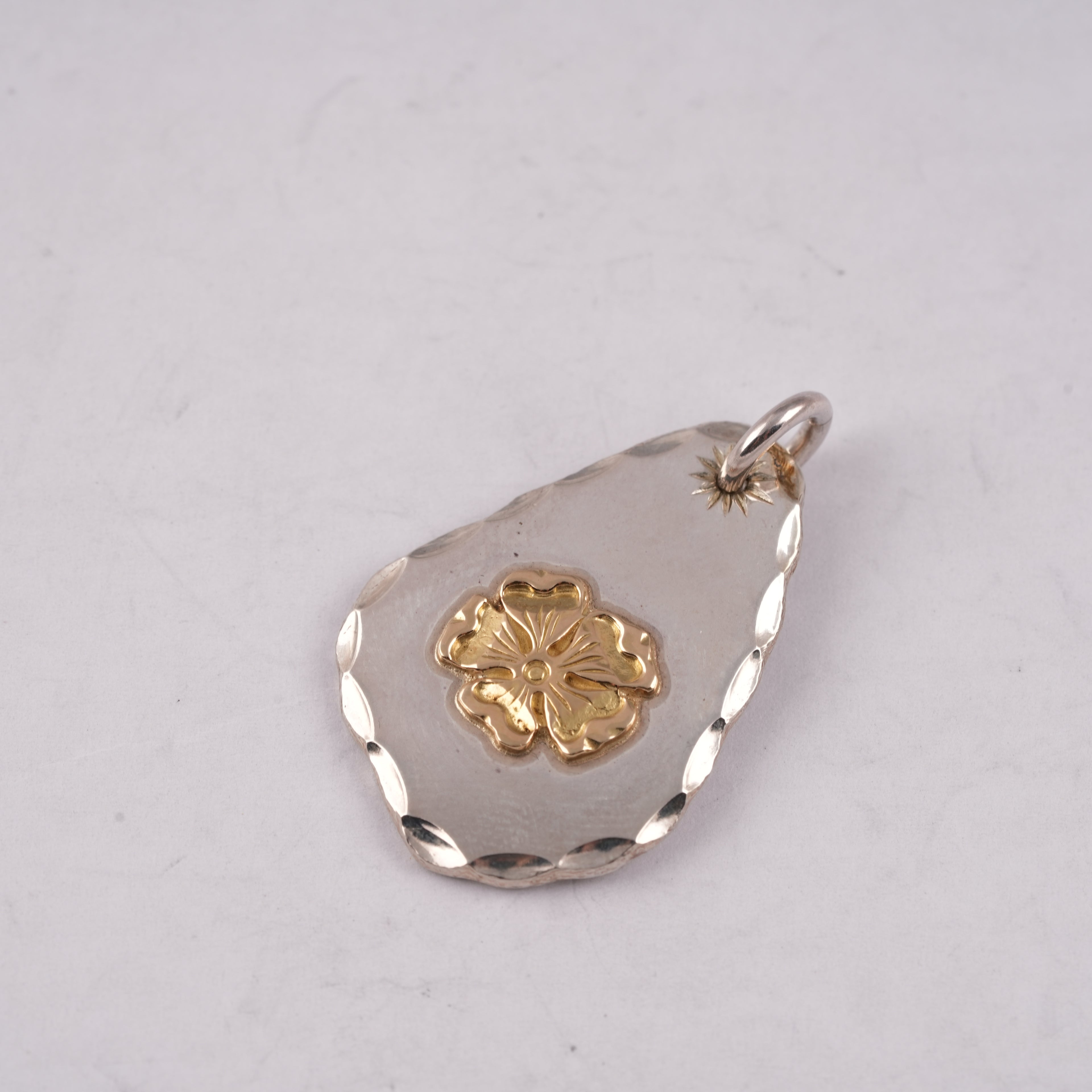 Gold Rose Stamp Drop Silver Medallion Pendant