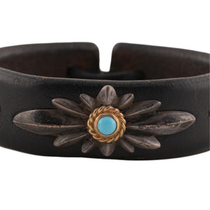 Gold Rope-Bezel Turquoise GC24 3-Concho Leather Bracelet