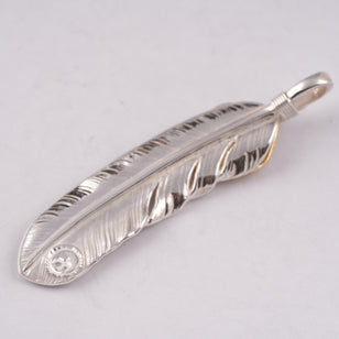 Gold Top Silver Feather Pendant (Right)(XL)