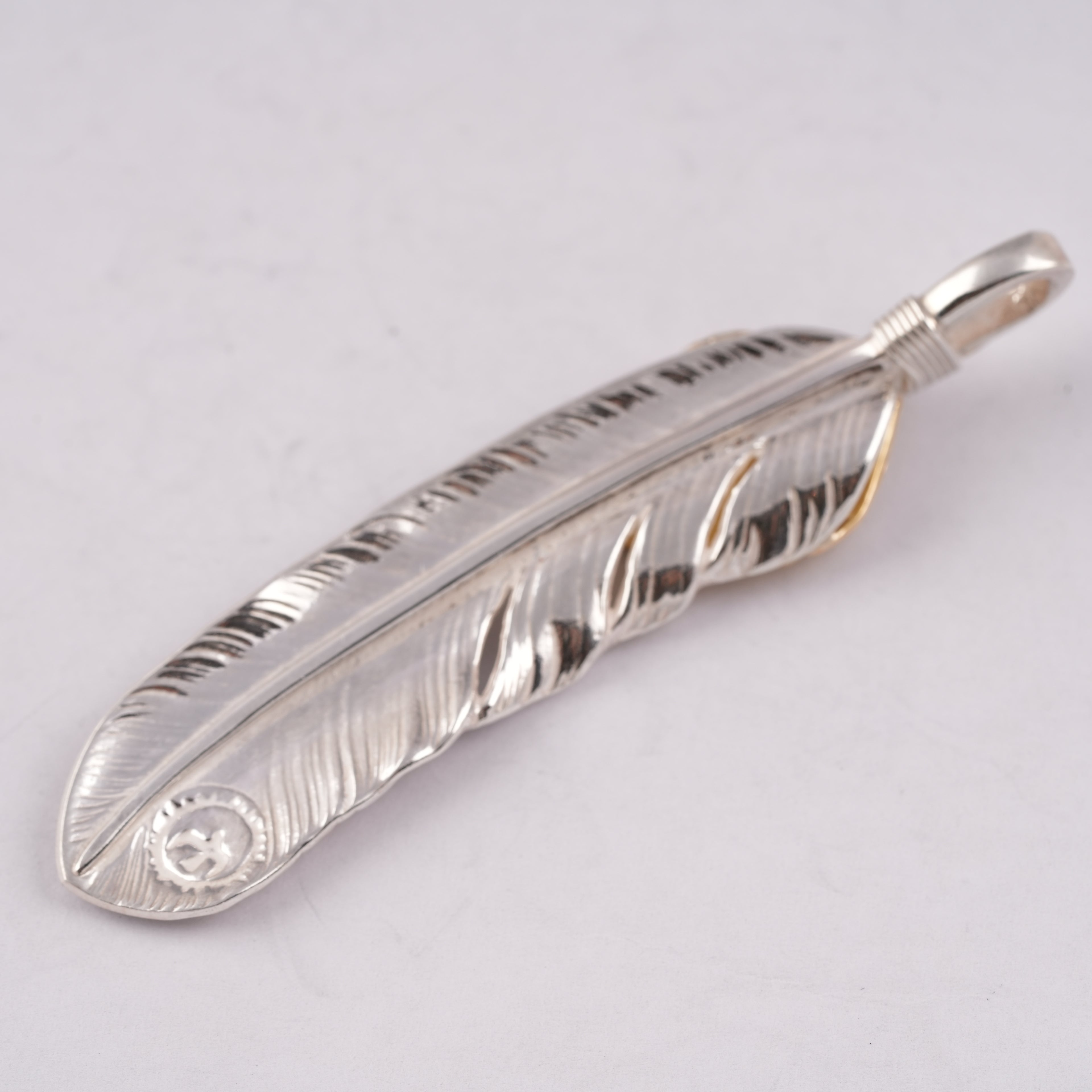 Gold Top Silver Feather Pendant (Right)(XL)