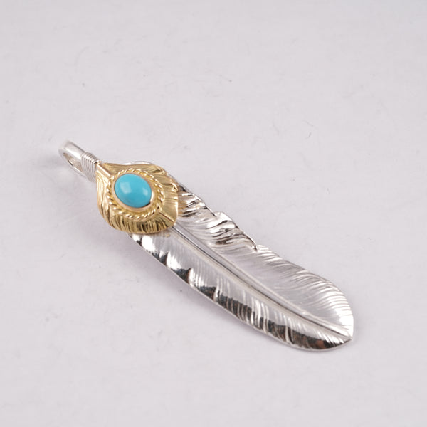 Gold Top & Rope-Bezel Turquoise Silver Feather (Left)(XL)