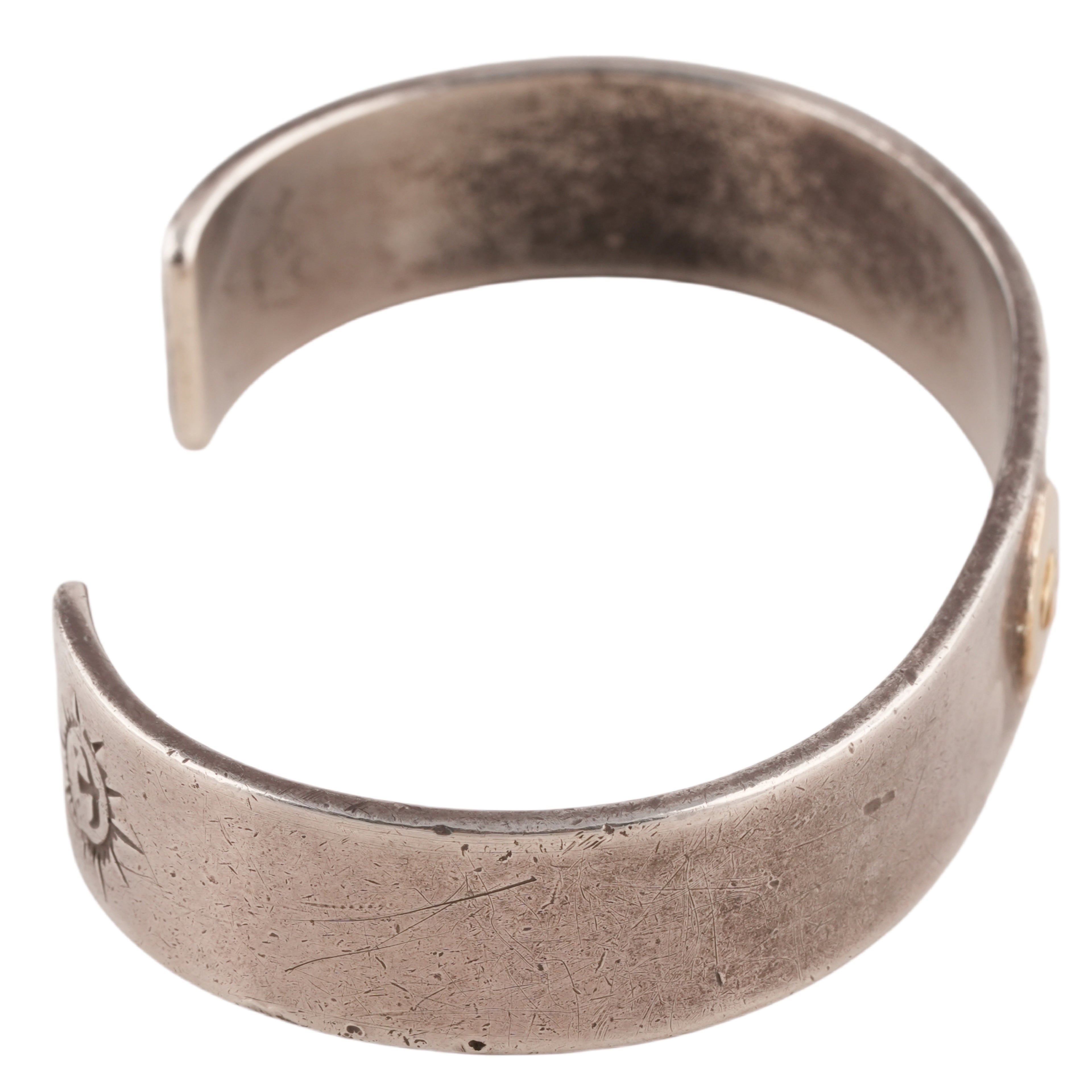 Gold Eagle Stamp Flat Silver Cuff (M) (Goro-Stamped 'Ken 1993' Custom) (7inch)