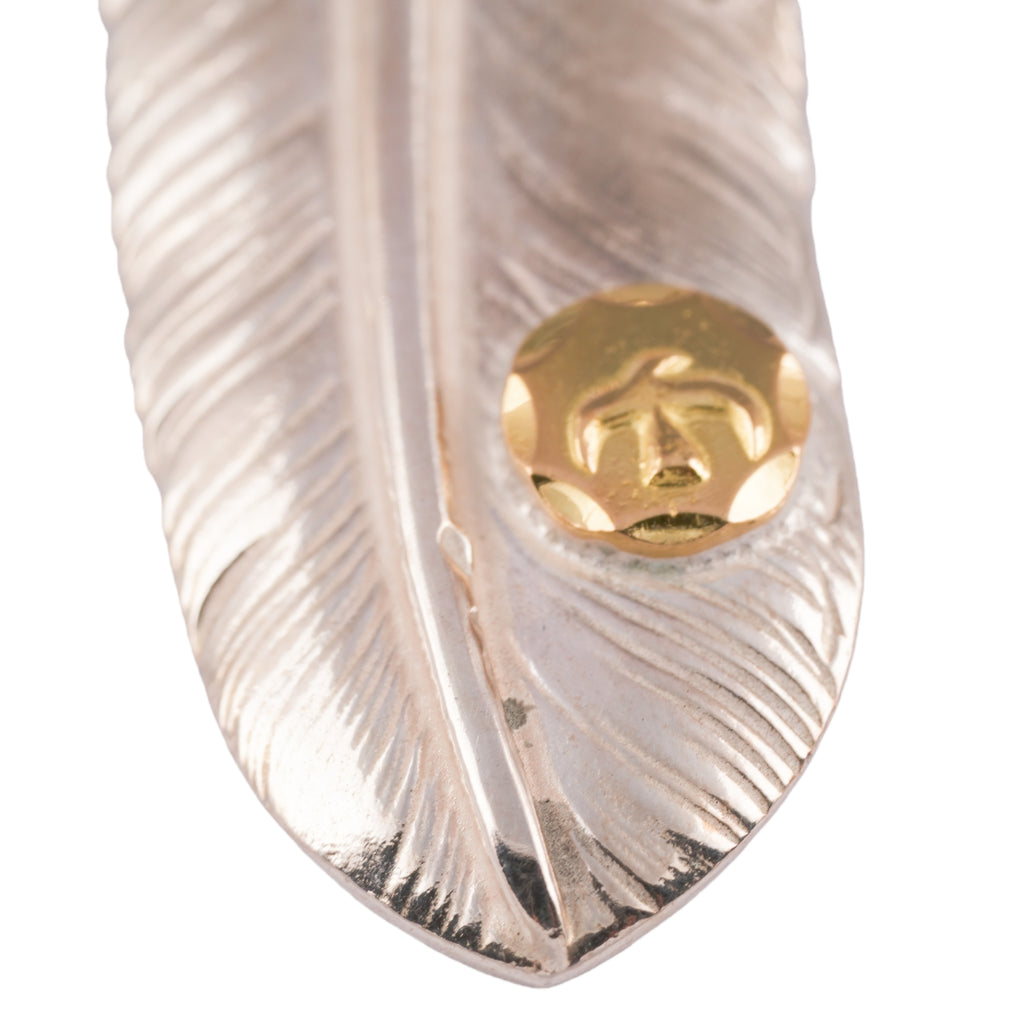 Claw Silver Feather w/ Gold Stamp Pendant (Left)(XL)