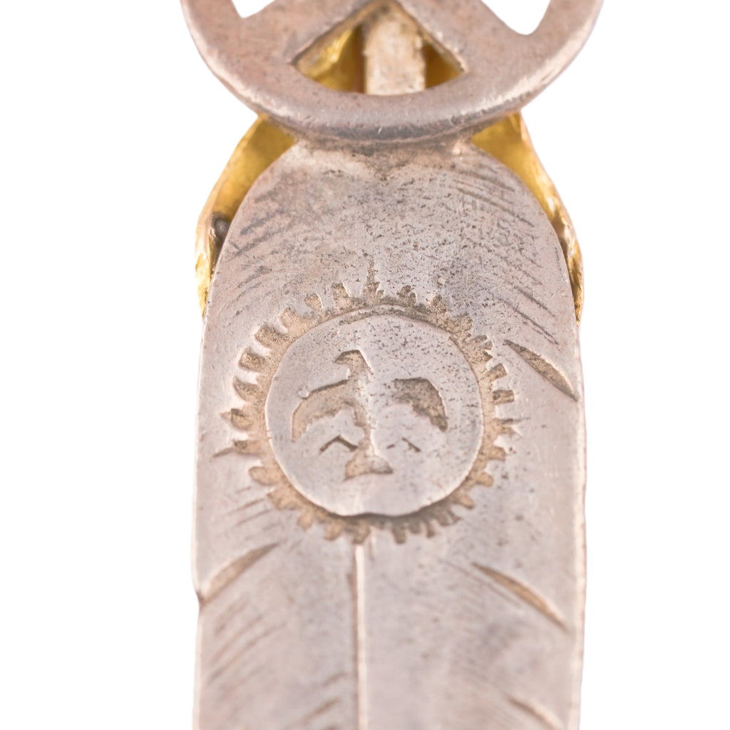 Gold Top Heart Wheel Silver Feather Pendant (L)