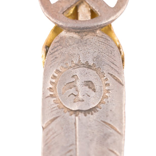 Gold Top Heart Wheel Silver Feather Pendant (L)