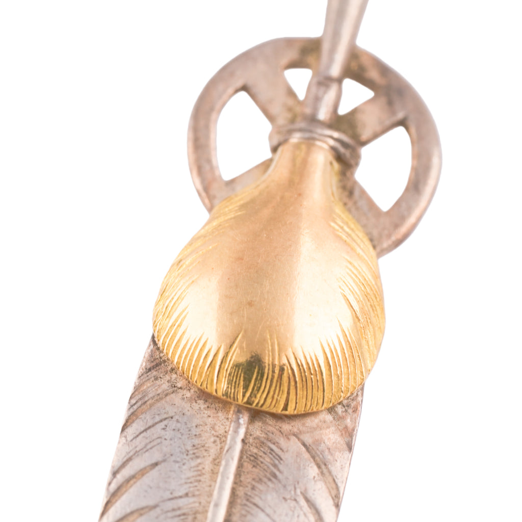 Gold Top Heart Wheel Silver Feather Pendant (L)