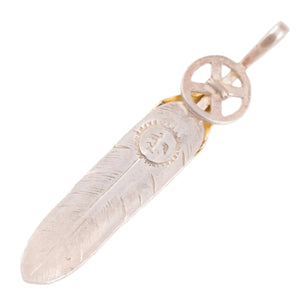 Gold Top Heart Wheel Silver Feather Pendant (L)