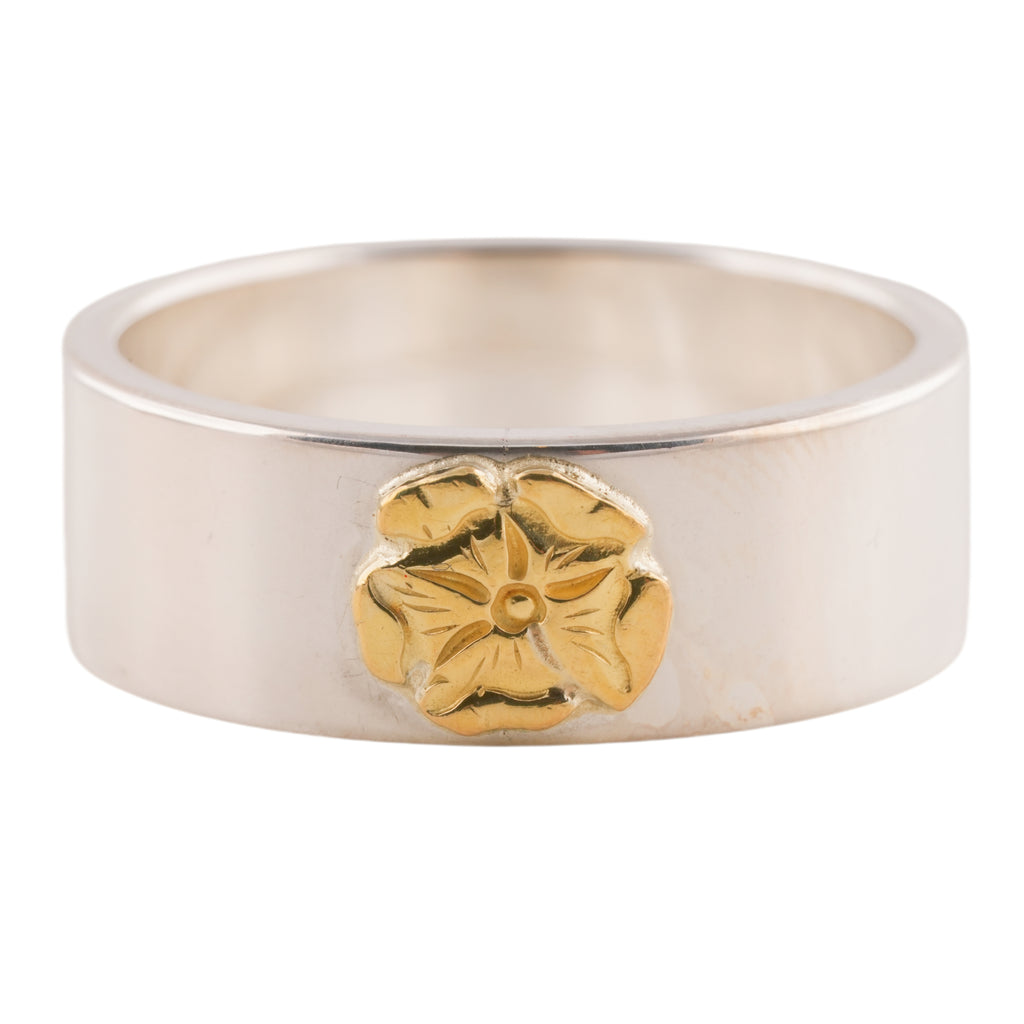Gold Rose Stamp Flat Silver Ring (US10) #00322