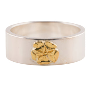 Gold Rose Stamp Flat Silver Ring (US10) #00322