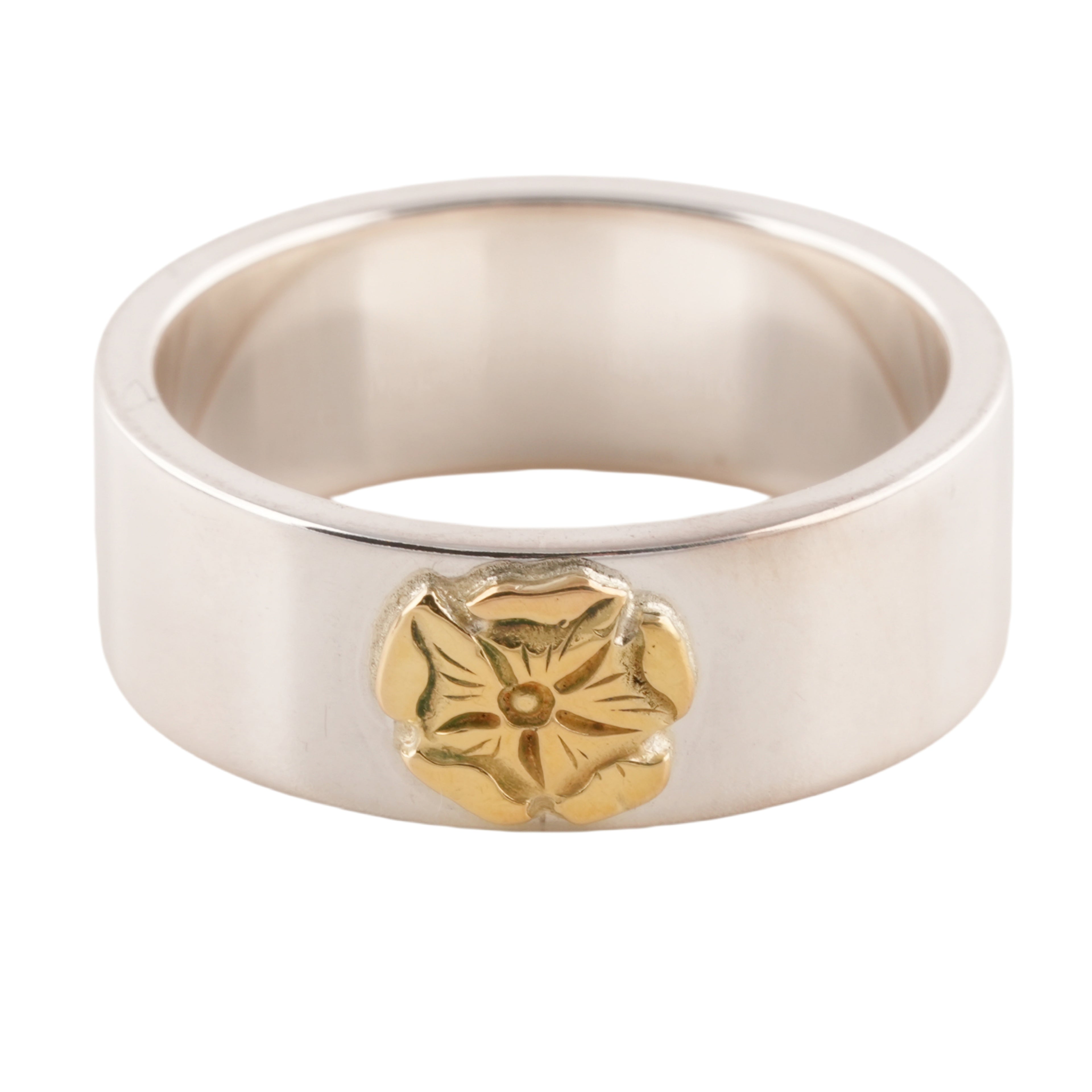Gold Rose Stamp Flat Silver Ring (US10)