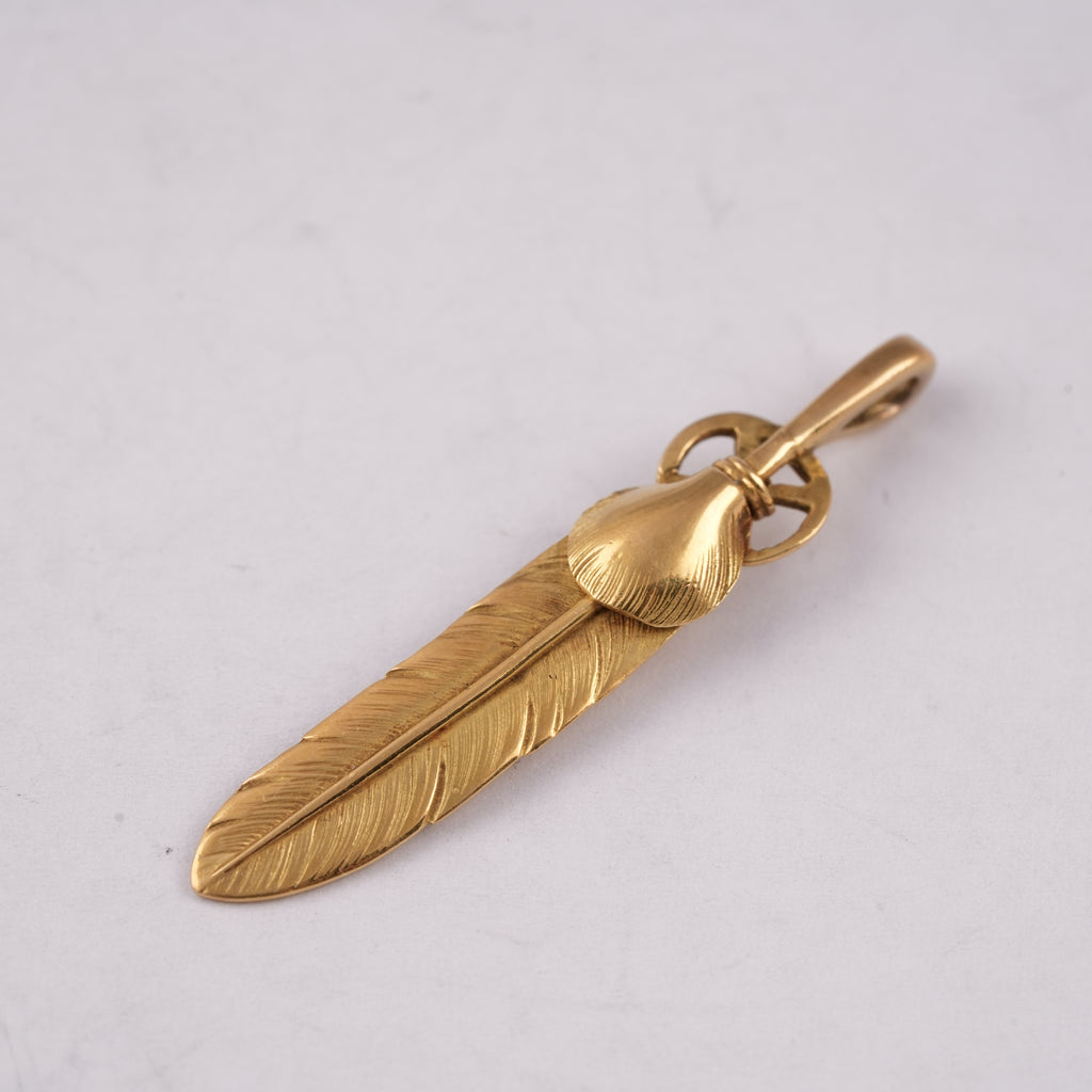 Heart Wheel All-Gold Feather Pendant (M)