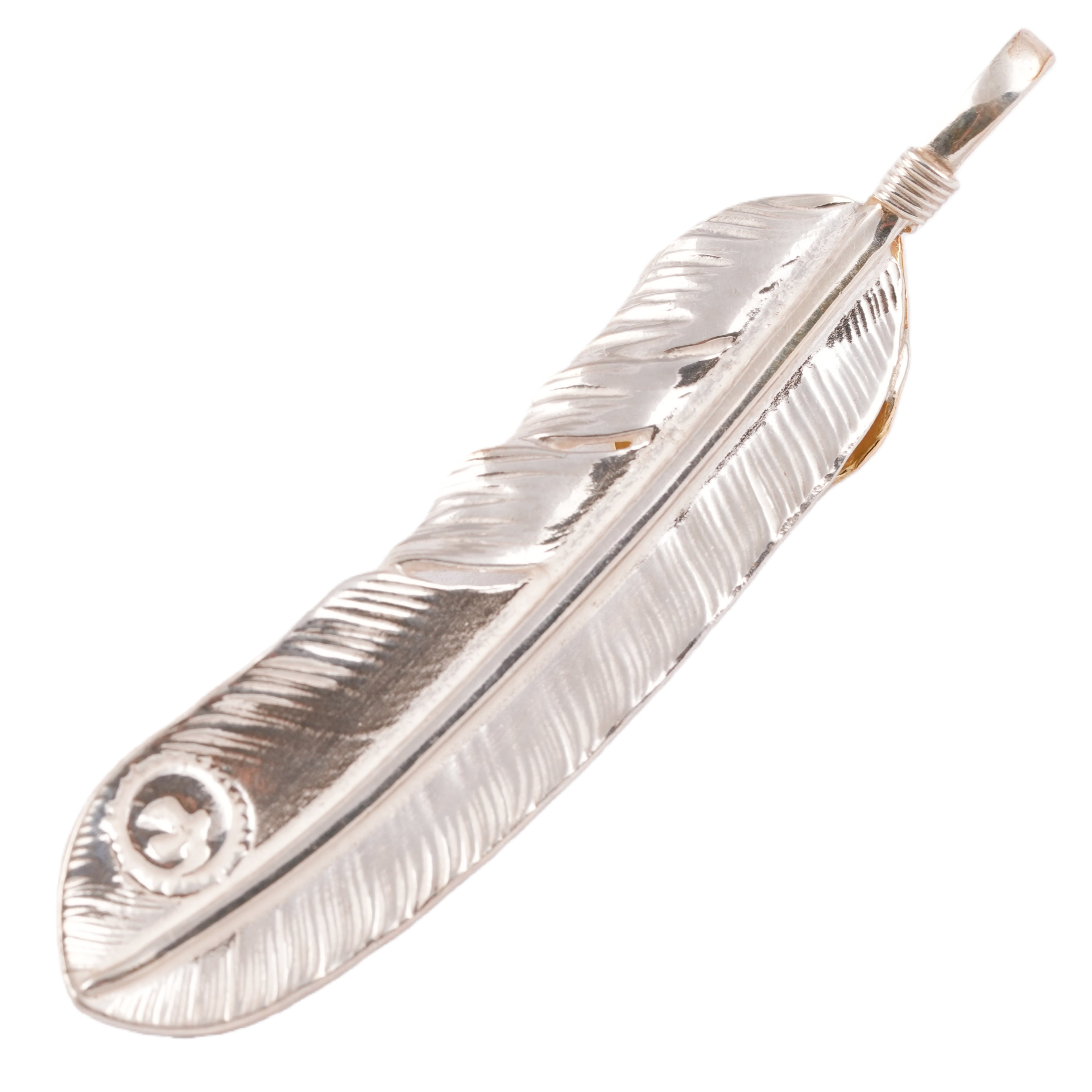 Gold Top Silver Feather Pendant (Left)(XL) #00112