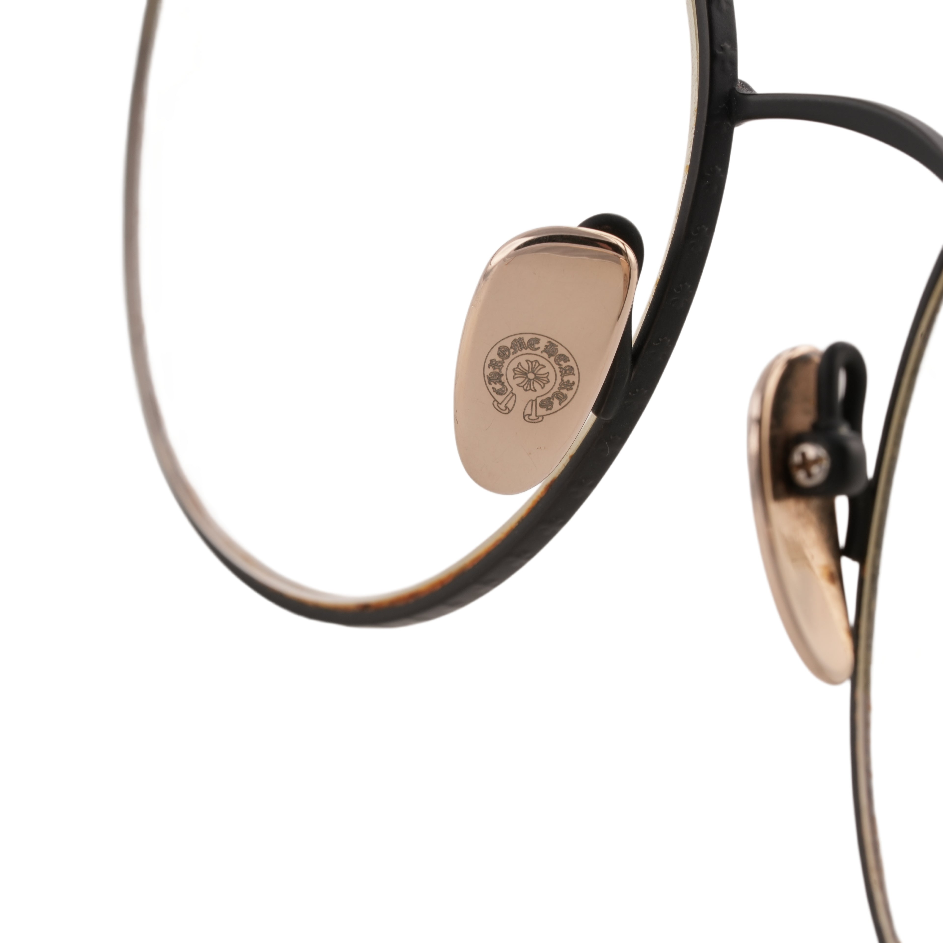 Dylan Took It > Black and rose gold aviator-style eyeglasses with cross motif temple
