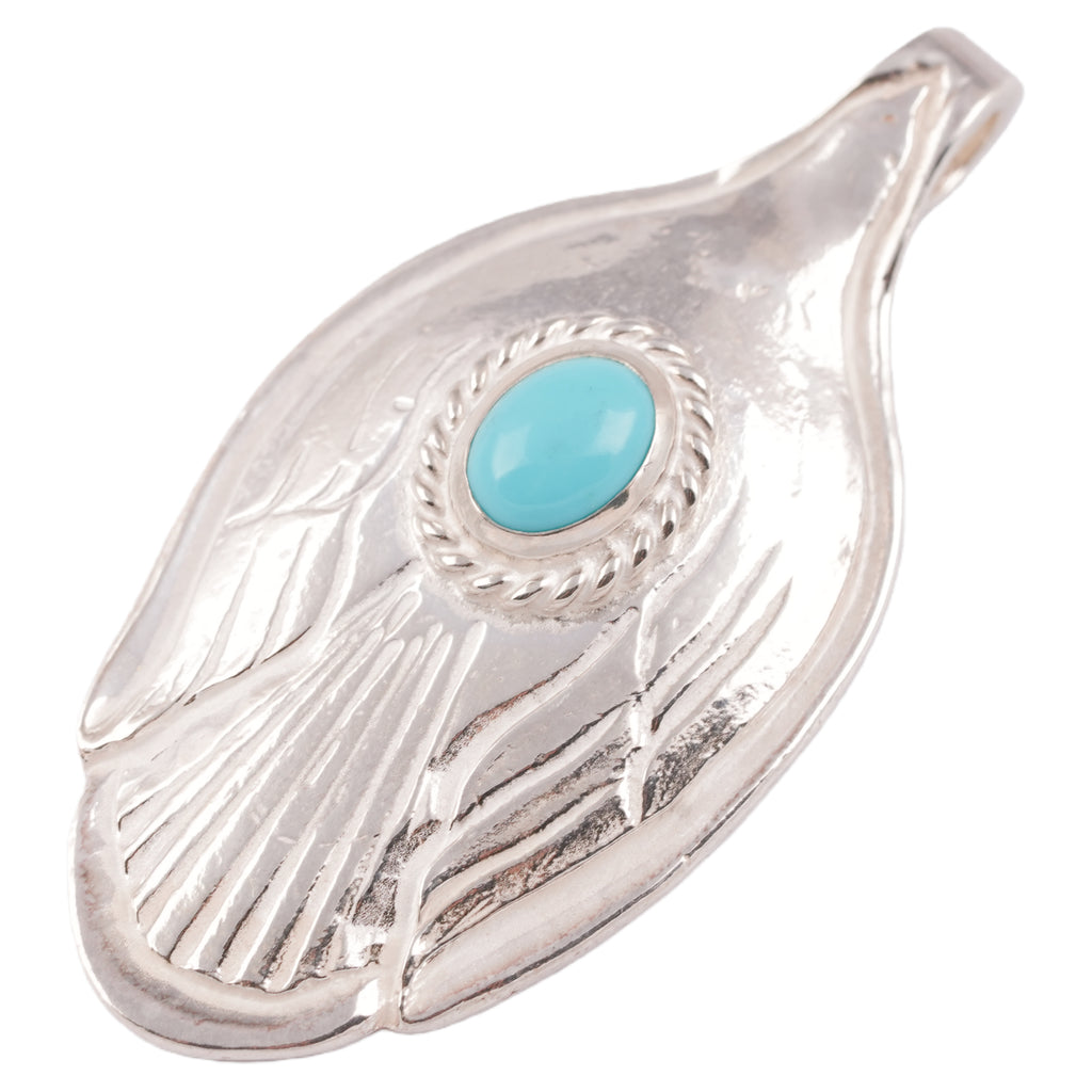 Rope-Bezel Turquoise Eagle Silver Spoon Pendant