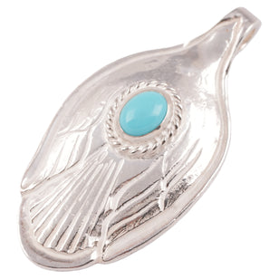 Rope-Bezel Turquoise Eagle Silver Spoon Pendant